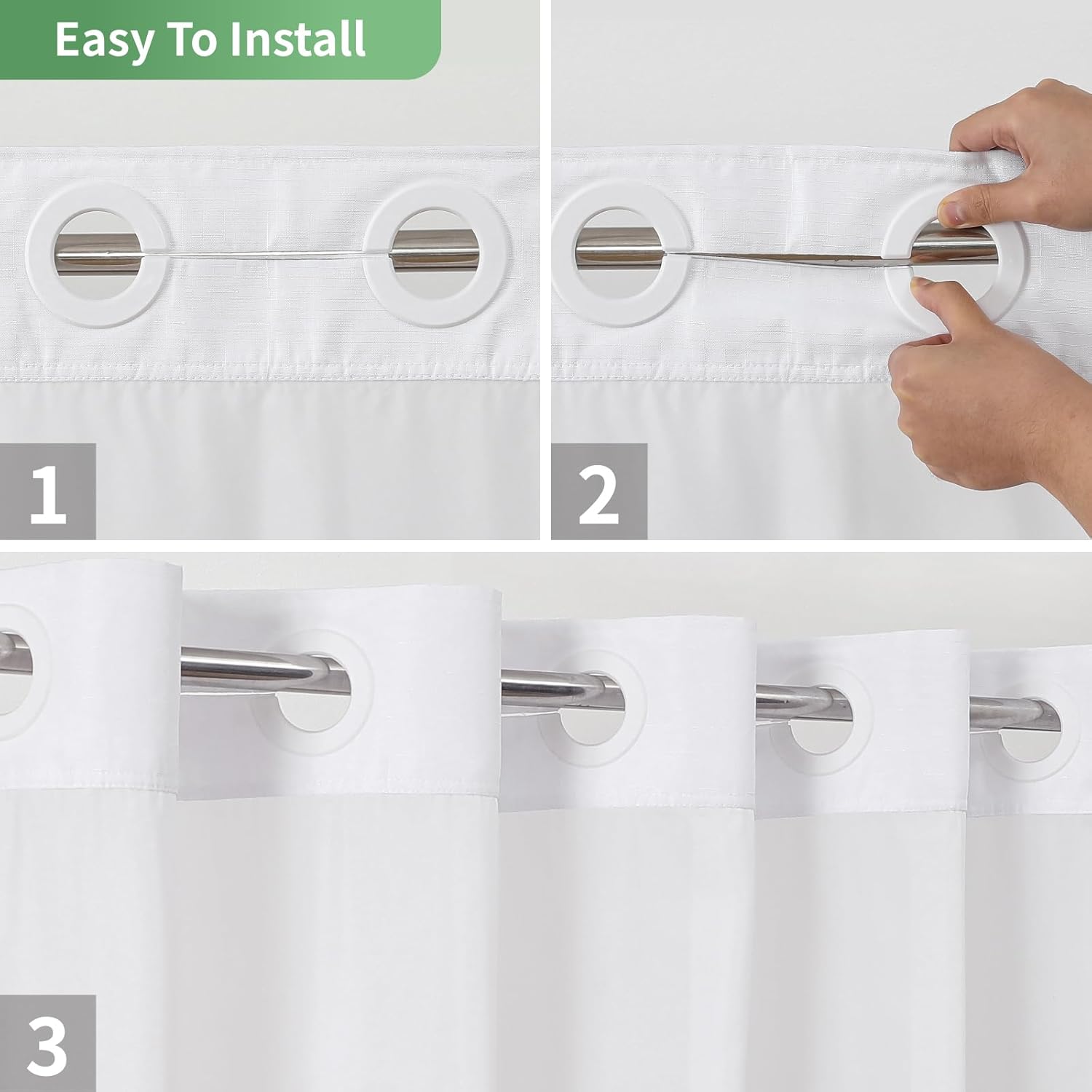 Eachope Extra Long No Hook Shower Curtain Set 71x86 White
