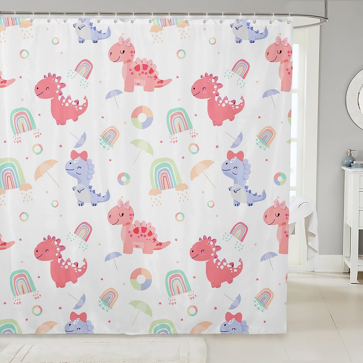 Erosebridal Dinosaur Cartoon Shower Curtain Set with 15 Hooks
