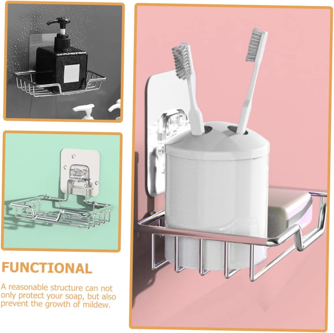 Amosfun Wall-Mounted Soap Dish No-Drill Design