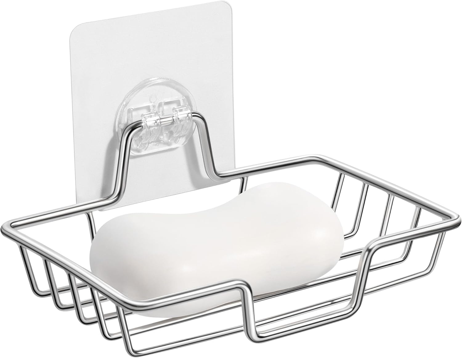 Rainspire Soap Dish Holder No Drilling 304 Stainless Steel Wall-Mounted Square Silver