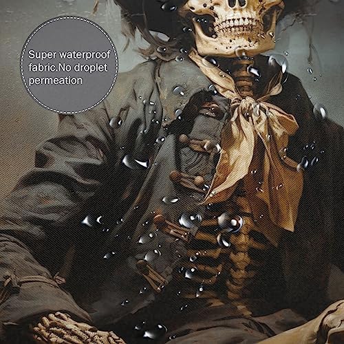 Black Skull Boho Shower Curtain Set with 12 Hooks 72x72in