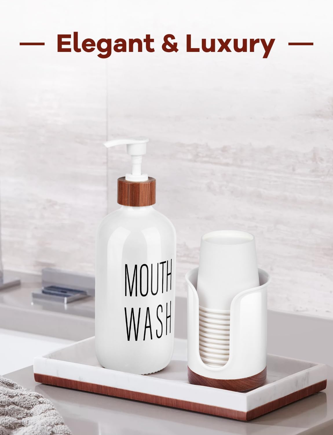 Premium Bathroom Cup Dispenser - PCWalnut White Pack of 1 1