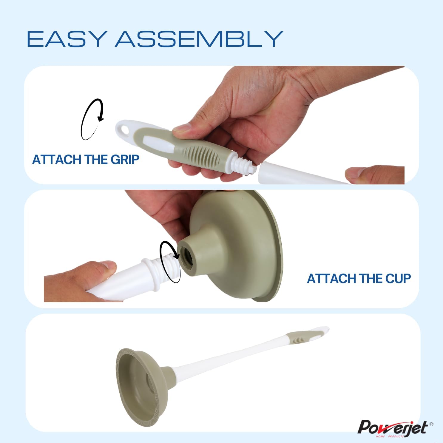 Powerjet Toilet Plunger 2-Pack with Ergonomic Handle