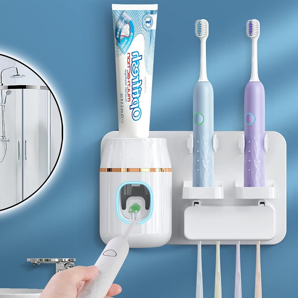 Space-Saving Wall Mounted Toothbrush Holder with Toothpaste Dispenser