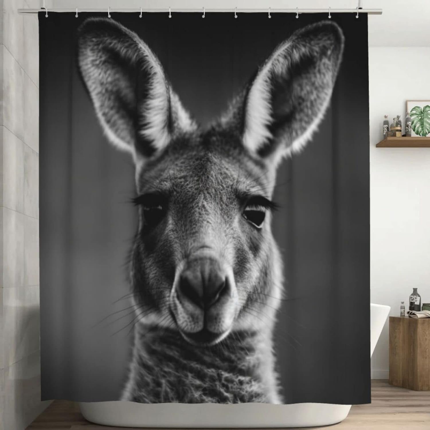 Kangaroo Pattern Waterproof Shower Curtain Set with 12 Hooks 72x72in