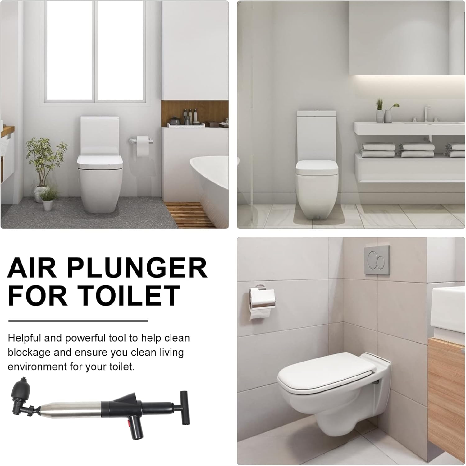 DOITOOL High Pressure Air Drain Plunger Set for Toilets and Sinks