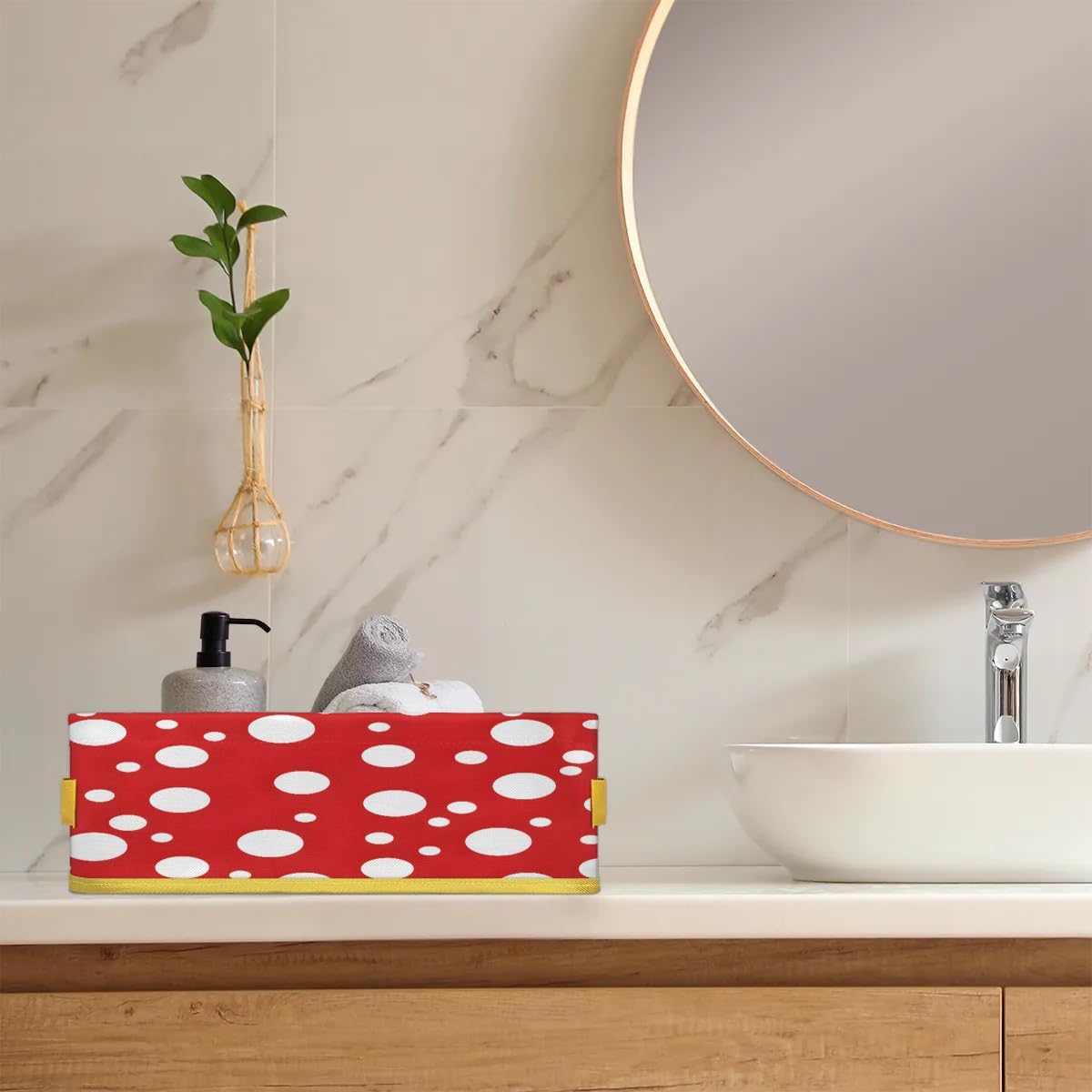White Polka Dots Bathroom Storage Baskets with Handles