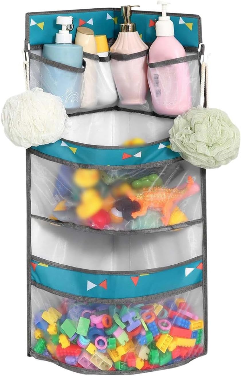 Bathroom Organizer with Toy Holder and Shower Caddy Blue