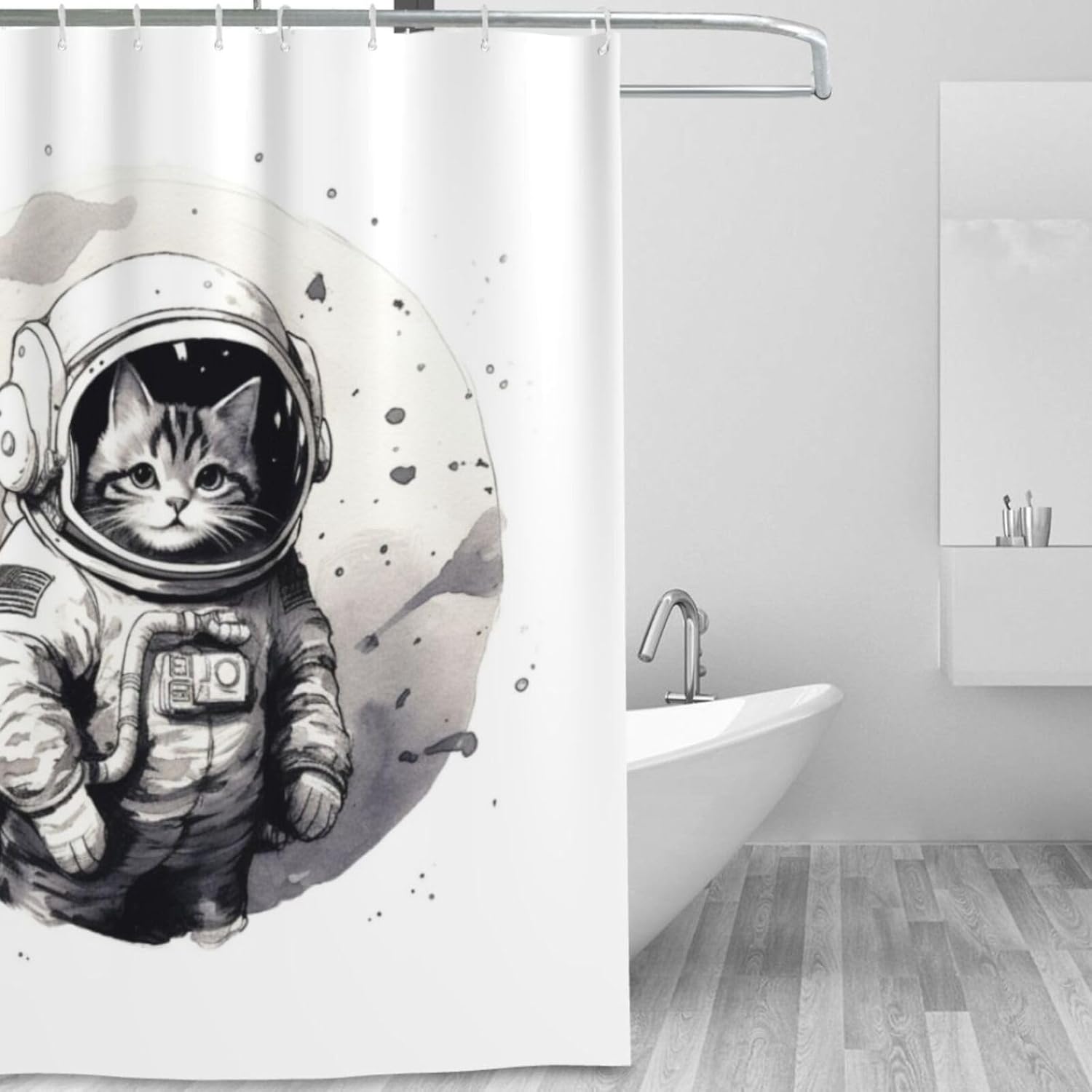 Cat Astronaut Shower Curtain Set 72x72in 1