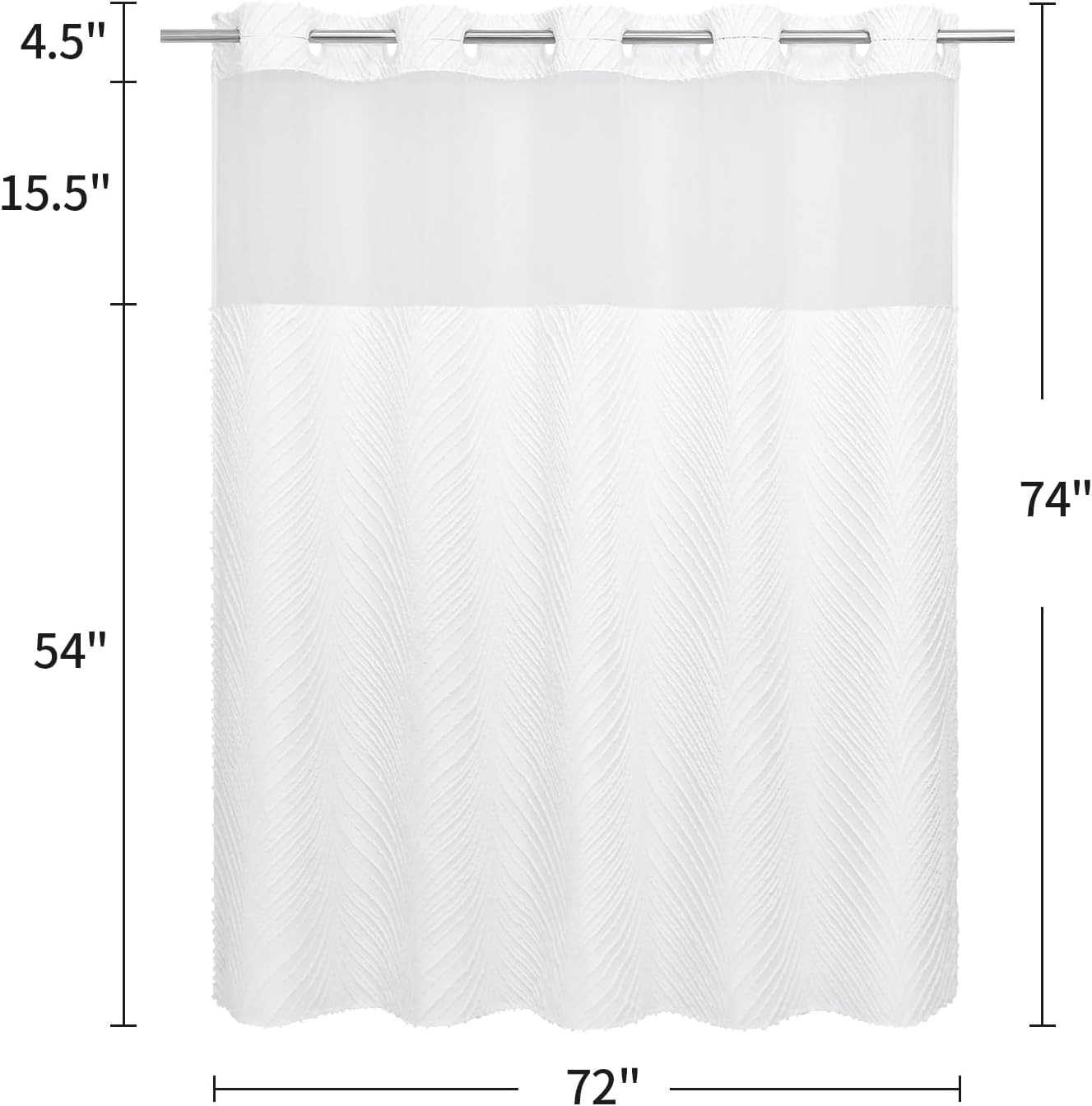 Boho White Shower Curtain Set with Snap Liner and Tufted Design