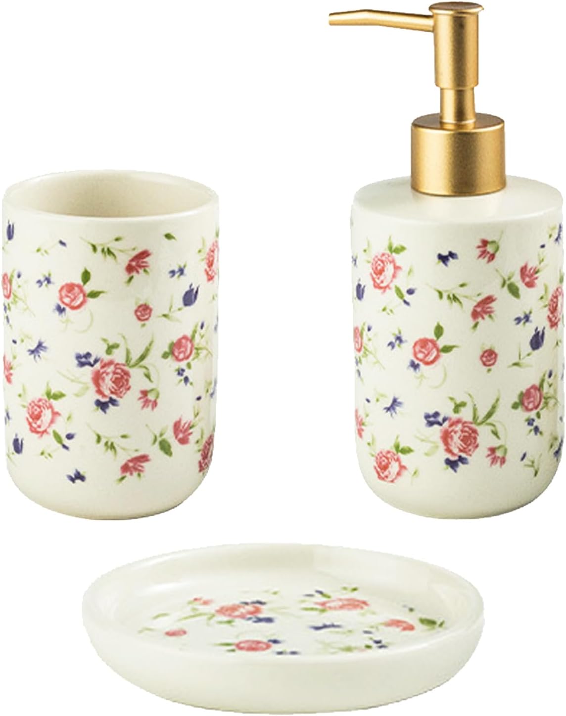 WREWING Rose White Ceramic Bathroom Accessory Set 3PCS