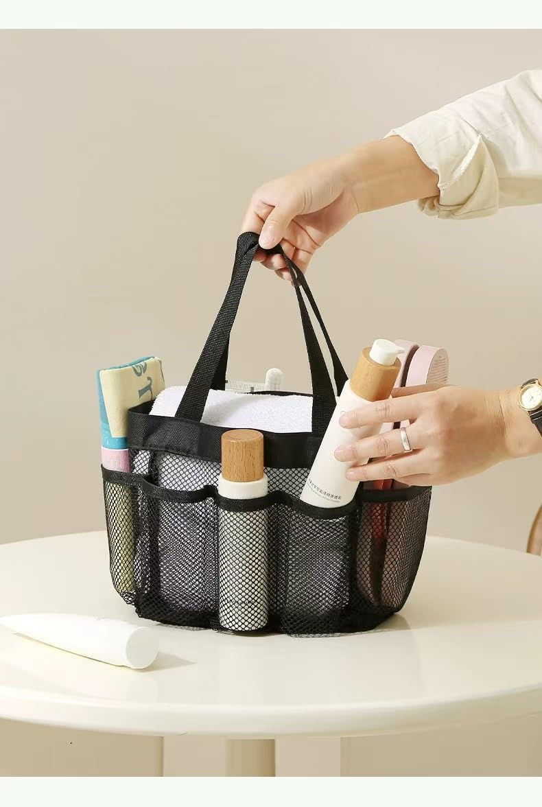 Mesh Shower Caddy with 8 Pockets and Hanging Hook