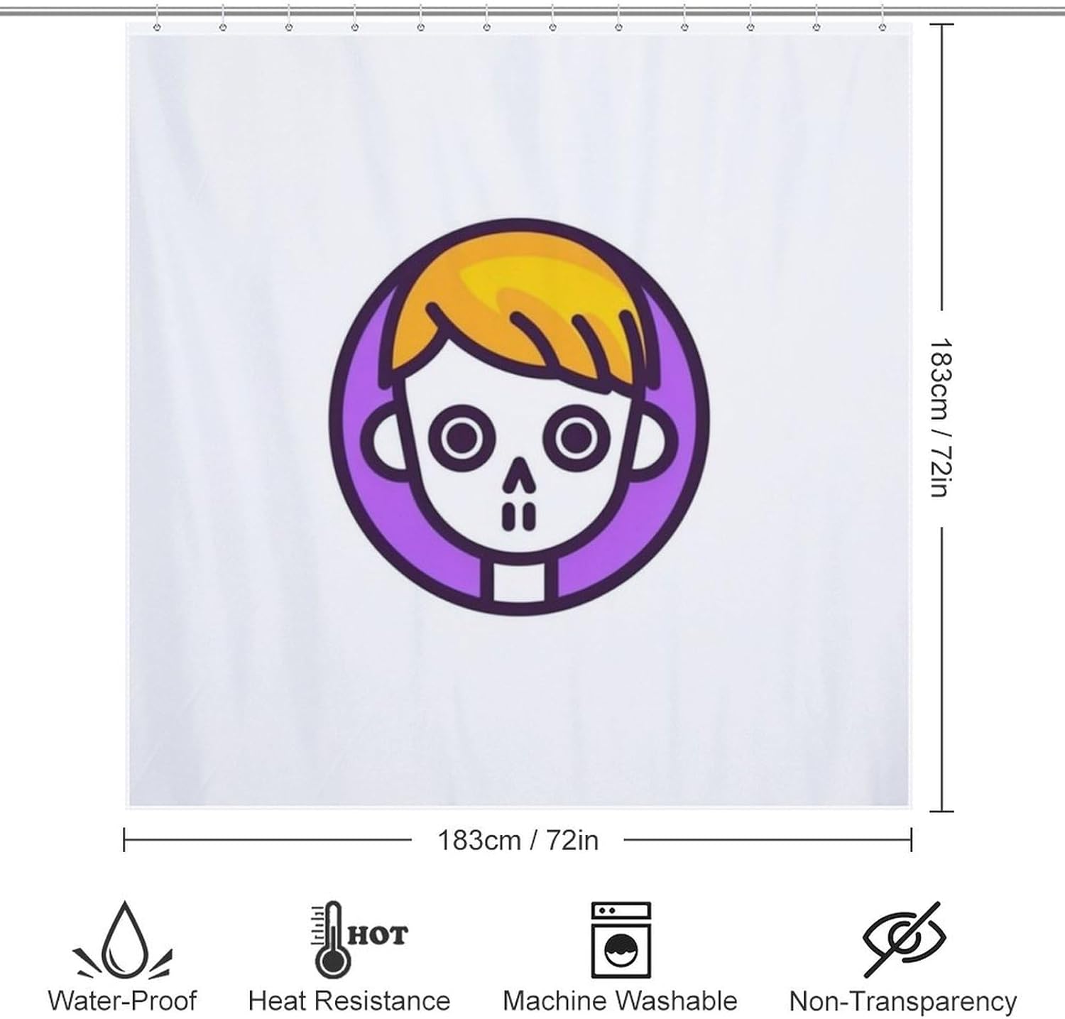 Yellow Purple Minimalism Skull Shower Curtain Set with 12 Hooks 72x72in