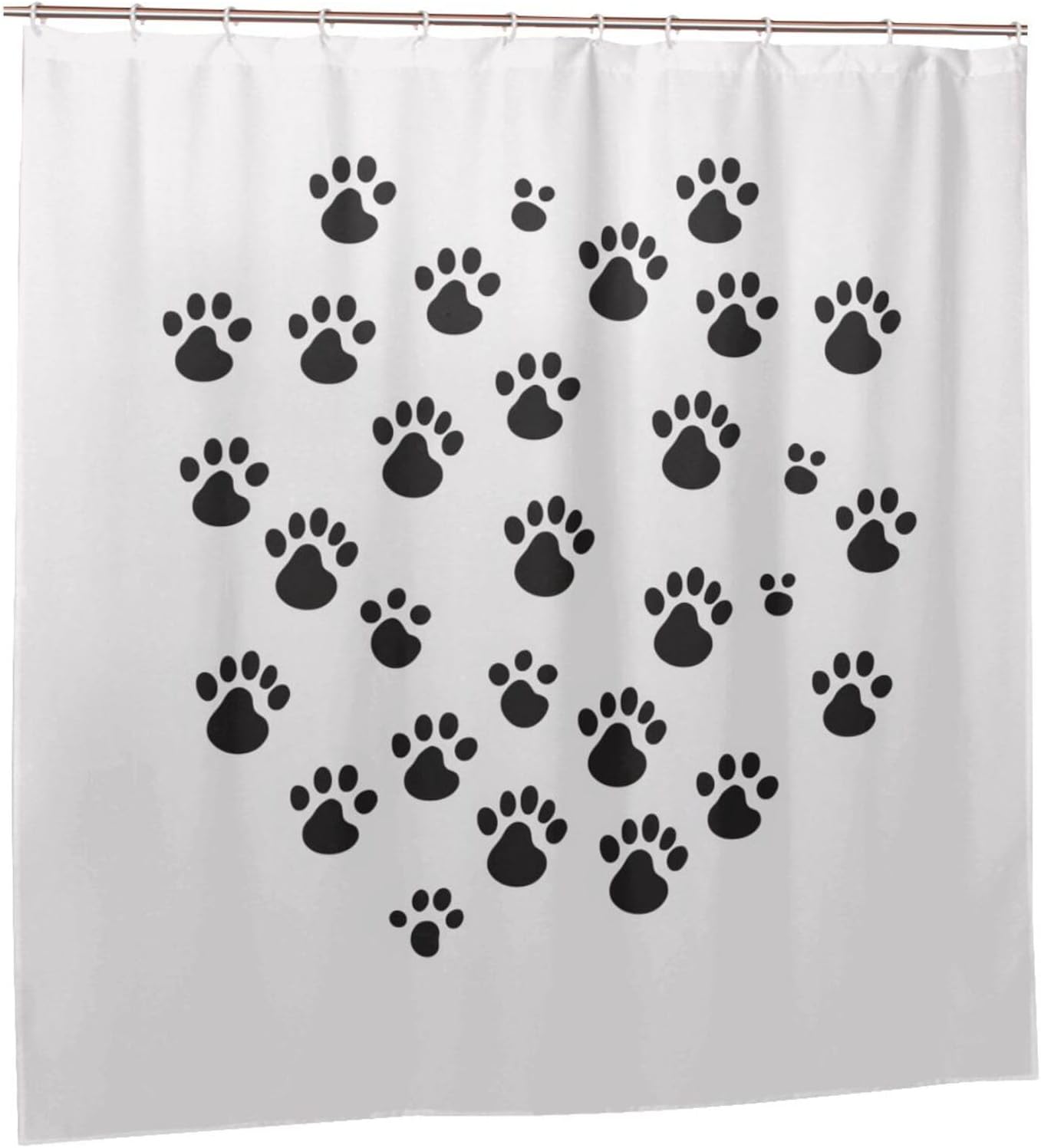 TIYAANDSY Black Paw Prints Waterproof Shower Curtain Set