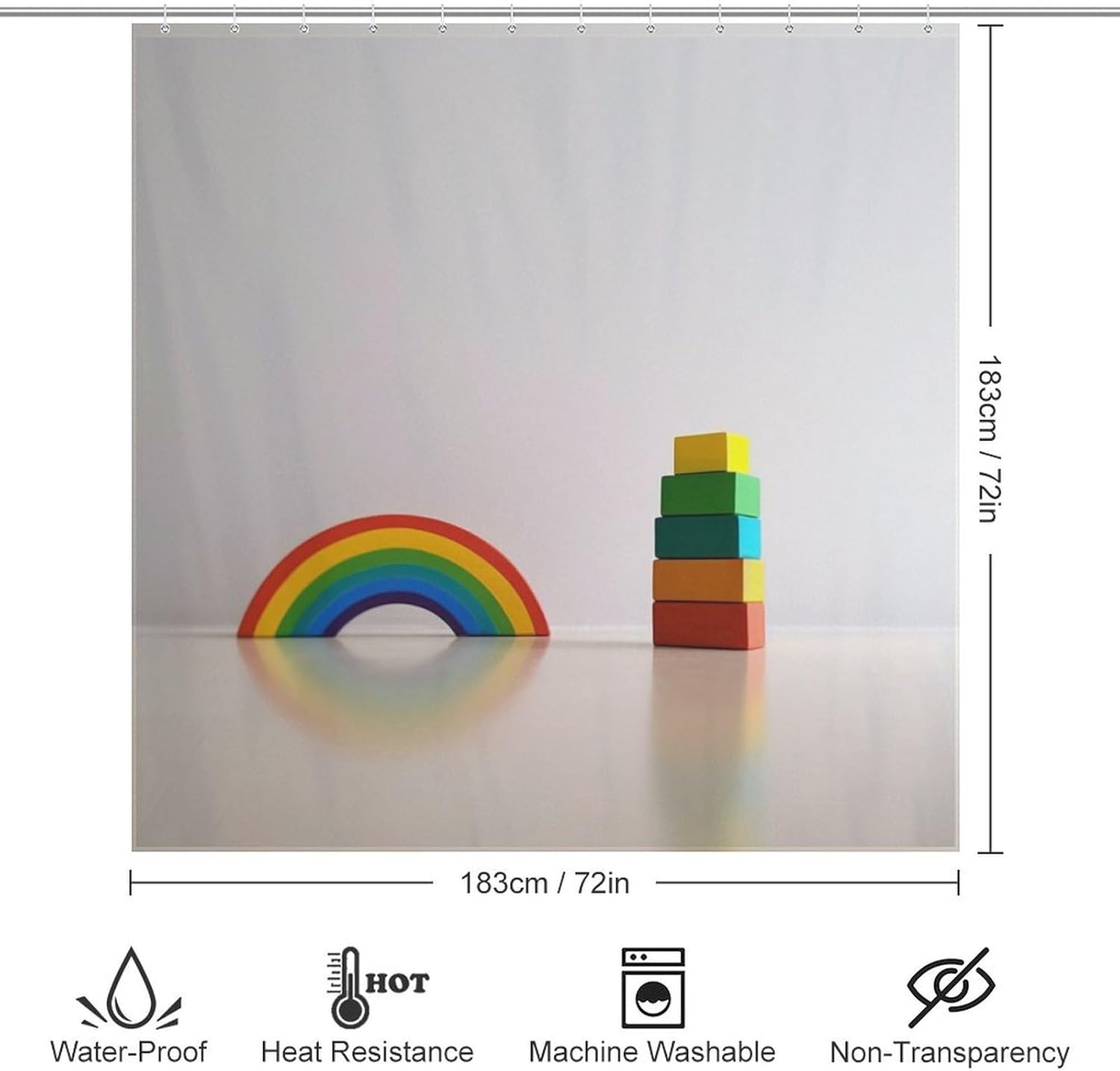 Rainbow Building Blocks Shower Curtain Set with 12 Hooks