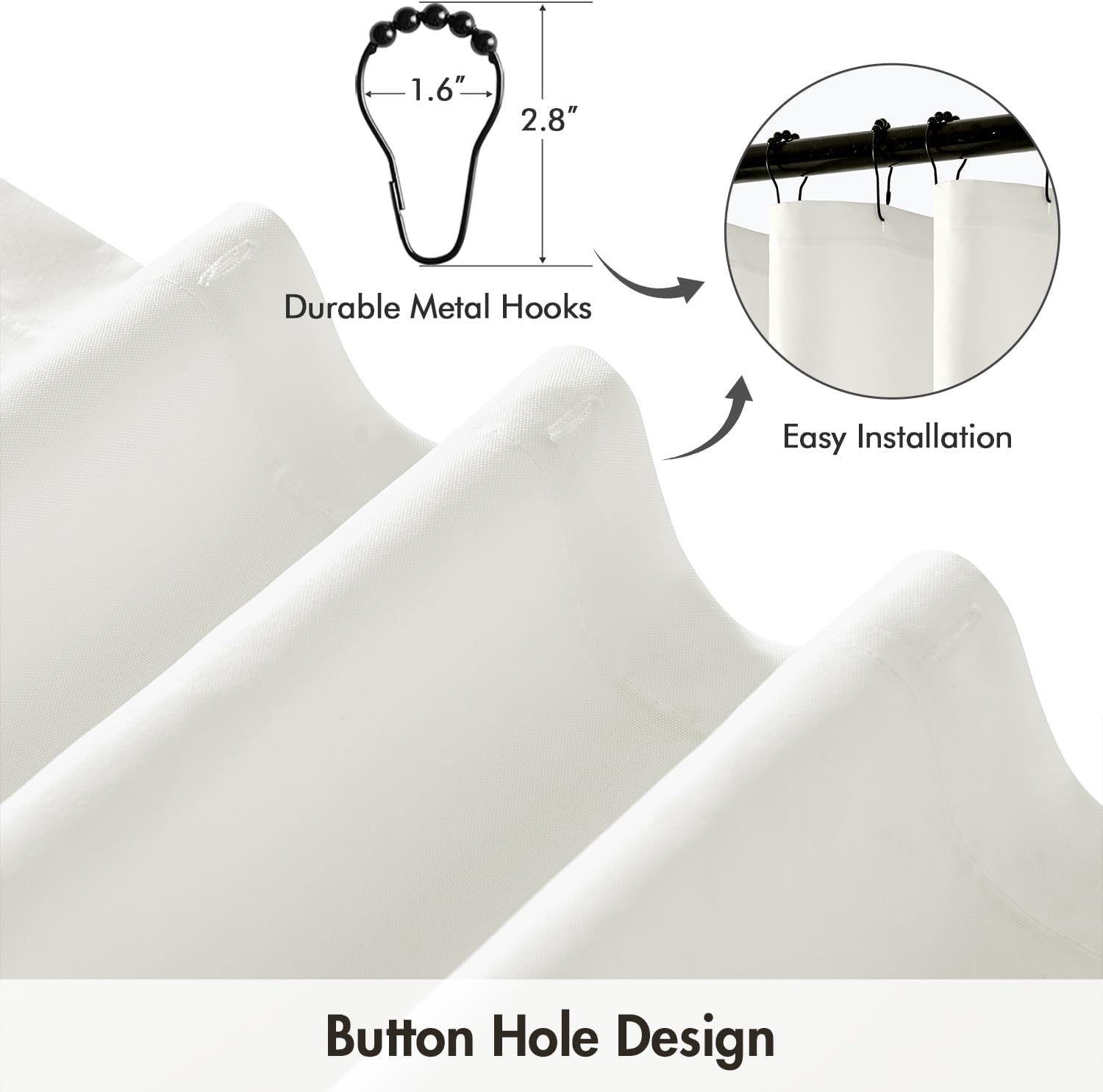 ANRODUO White Extra Long Shower Curtain Set