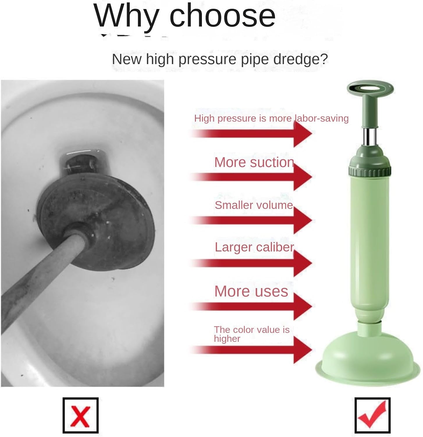 Heavy-Duty Toilet Plunger with Vacuum Suction 1