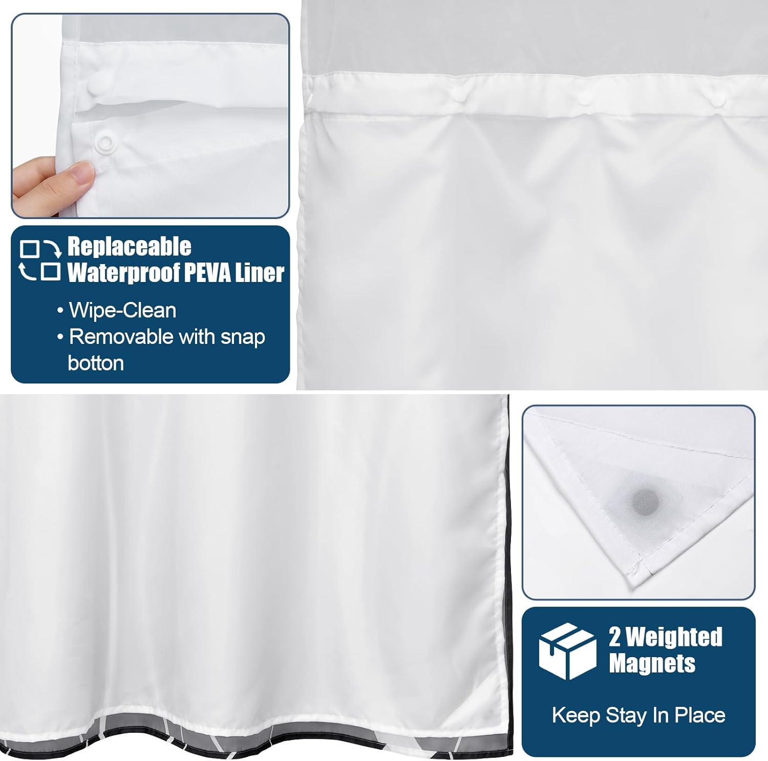 Likiyol Black Stripe Shower Curtain with Snap Liner Set