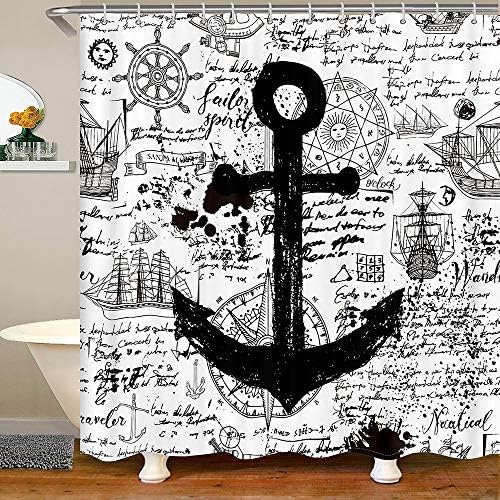 Kids Nautical Bath Curtain with Anchor Design 72x78