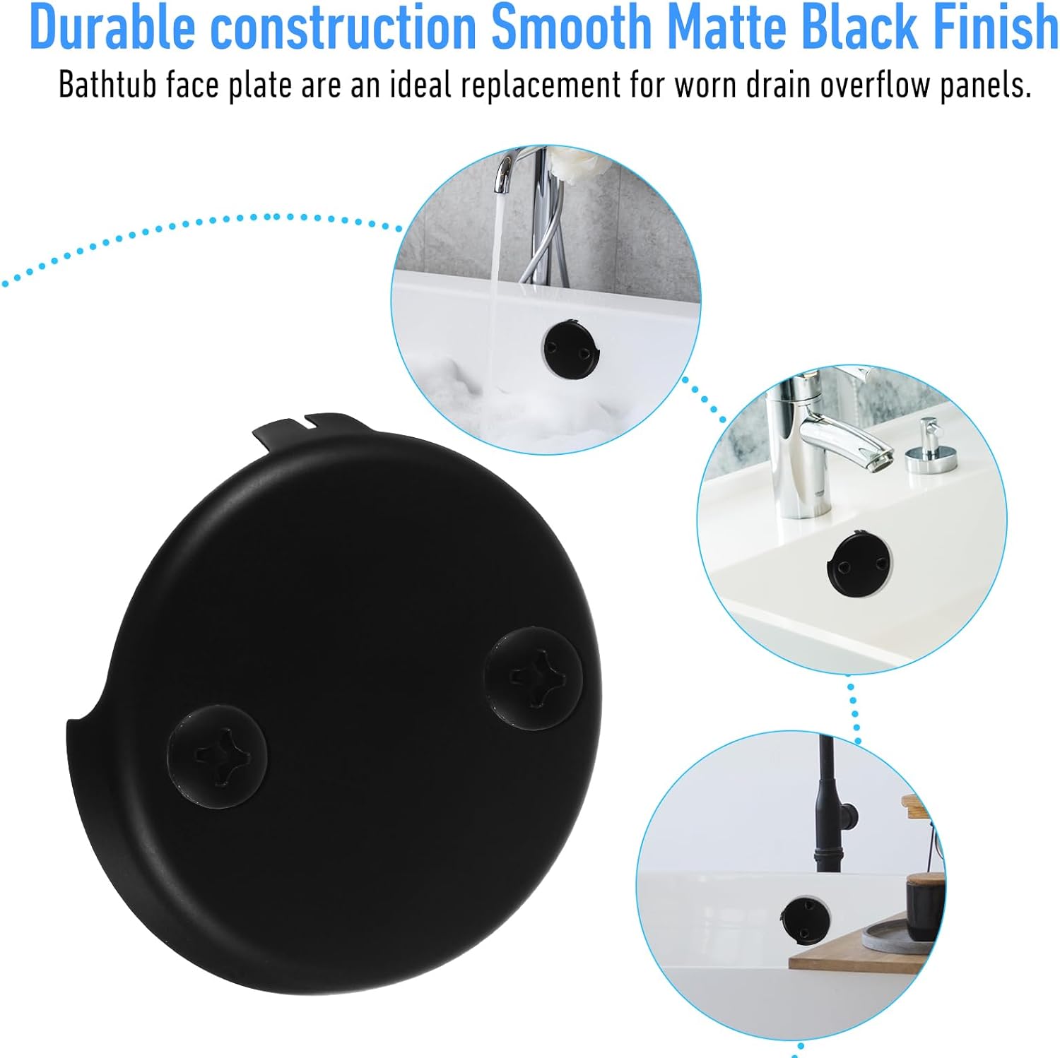 YBEATY Black Two Hole Tub Overflow Cover
