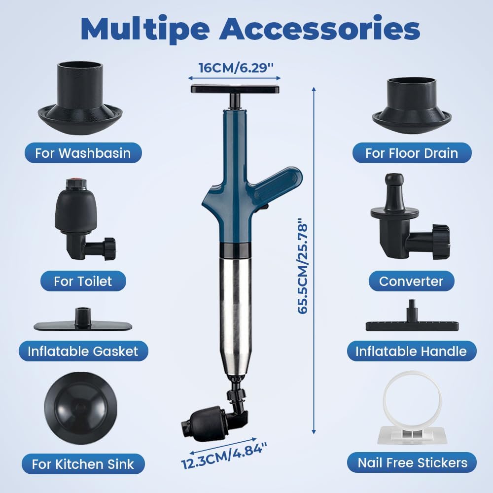 Eadwe Toilet Plunger with Air Pressure Barometer - Black