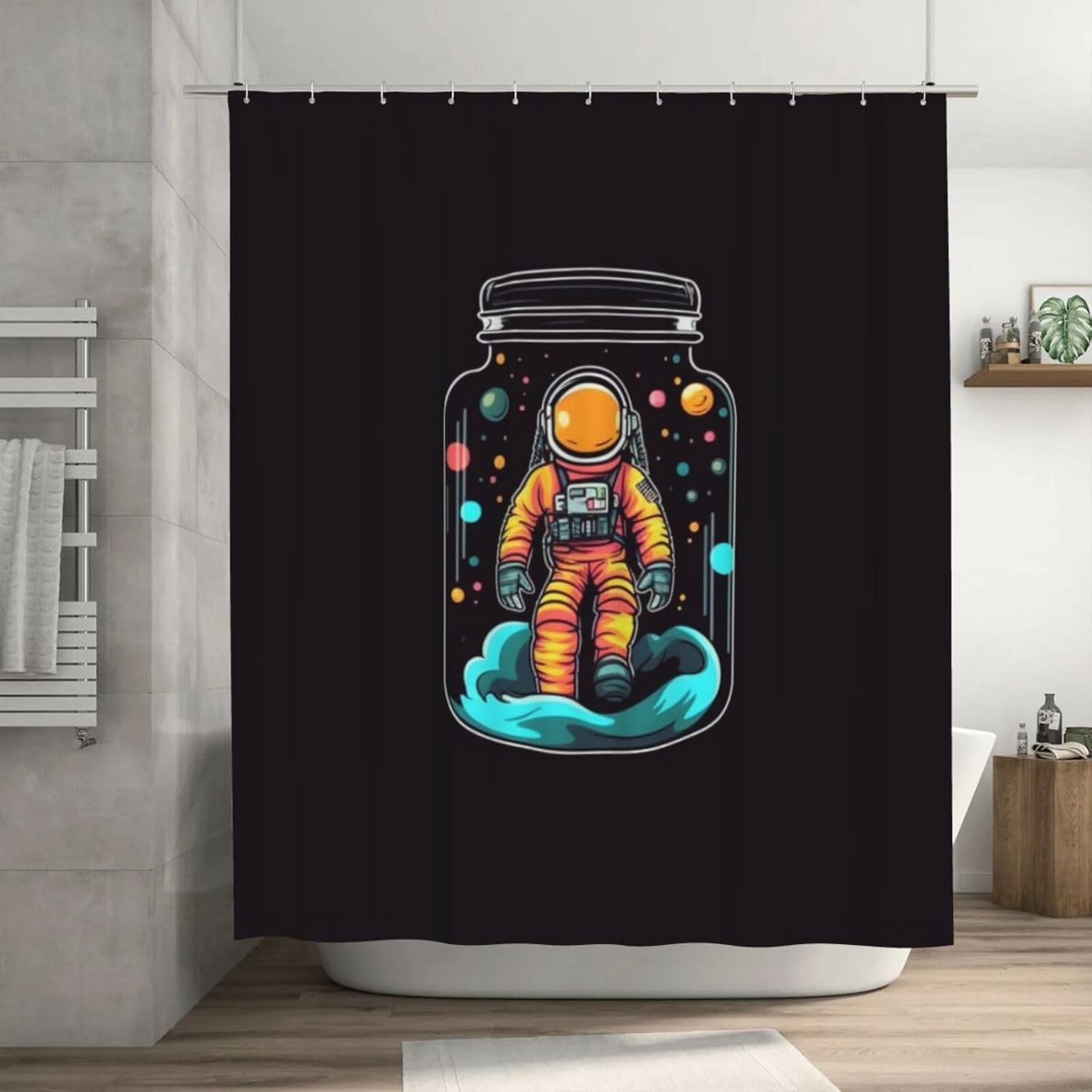 TIYAANDSY Yellow Astronaut Decor Shower Curtain Set
