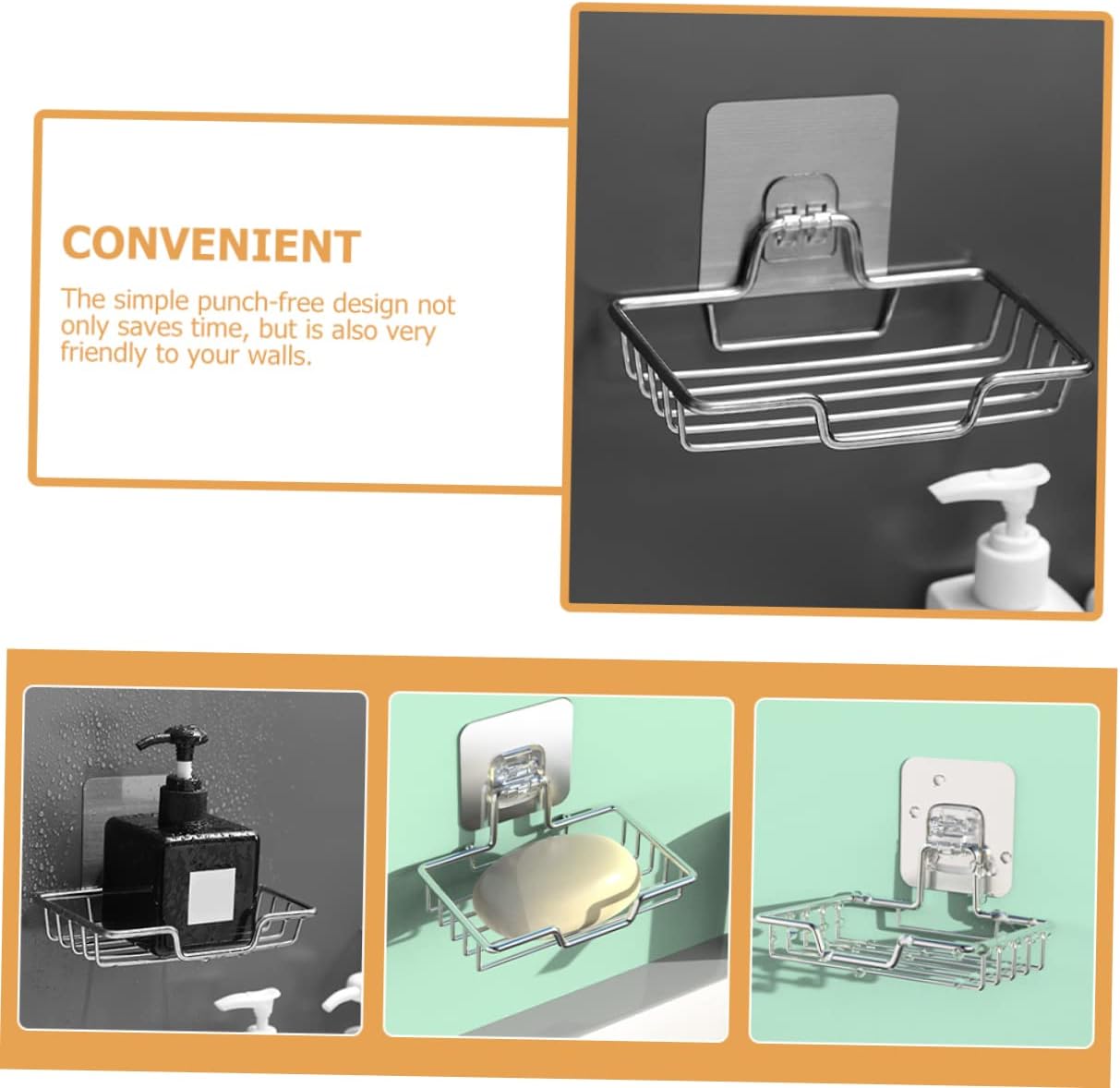 Amosfun Wall-Mounted Soap Dish No-Drill Design