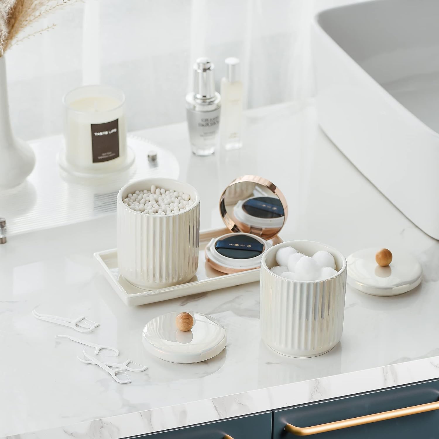 Redelaenor Ceramic Canister Set with Vanity Tray 1