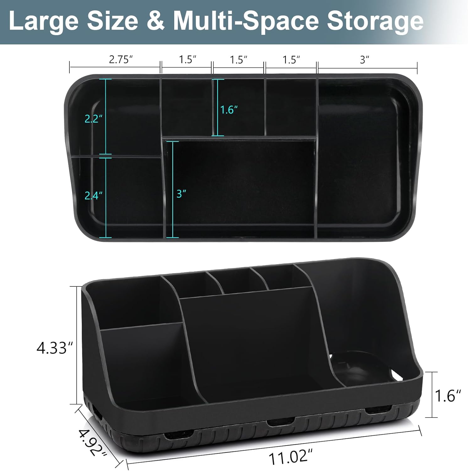 Black Toothbrush Holder with 7 Slots and Drainage