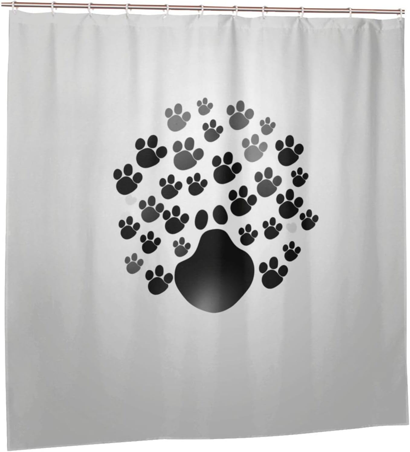 Black Paw Prints Shower Curtain Set with 12 Hooks 72x72in