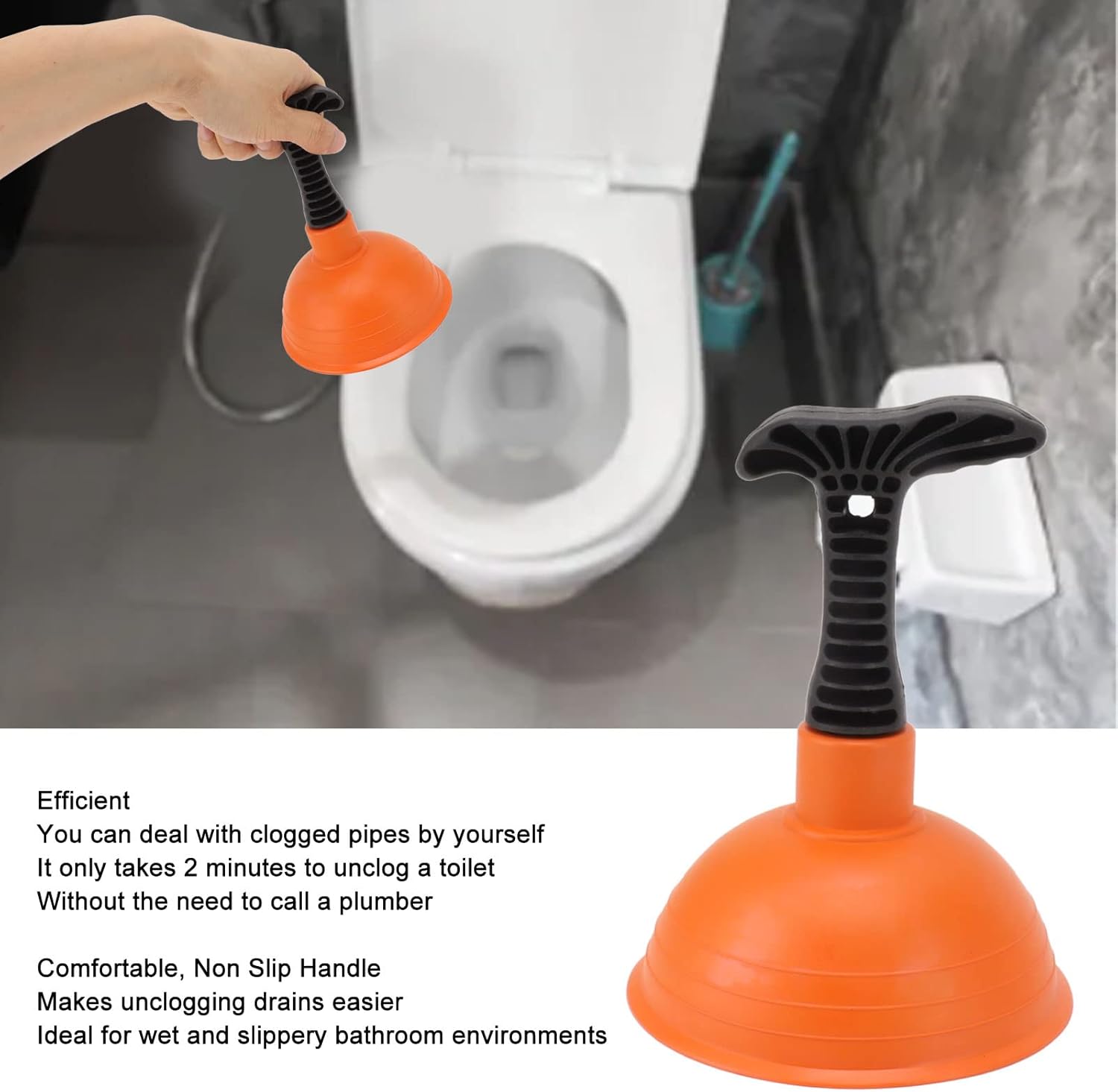 JERYS Mini Drain Plunger Slip Proof Handle for Kitchen and Toilet