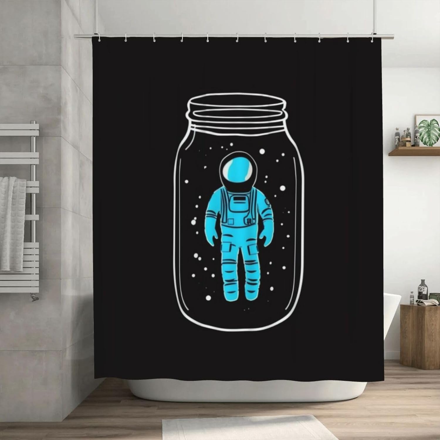 Blue Astronaut Shower Curtain Set with 12 Hooks 72x72in 1