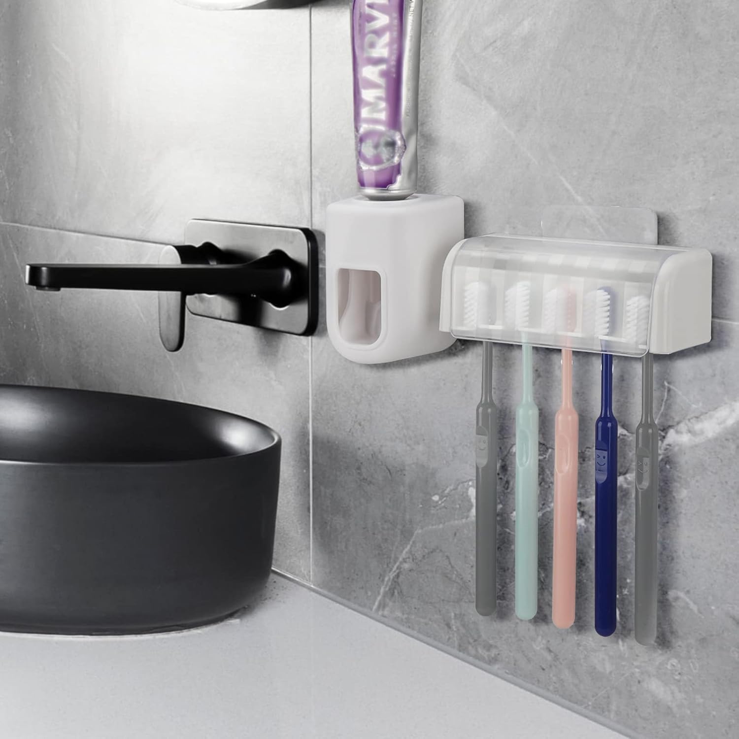 LUEXBOX 5 Slots Wall Mounted Toothbrush Holder with Cover