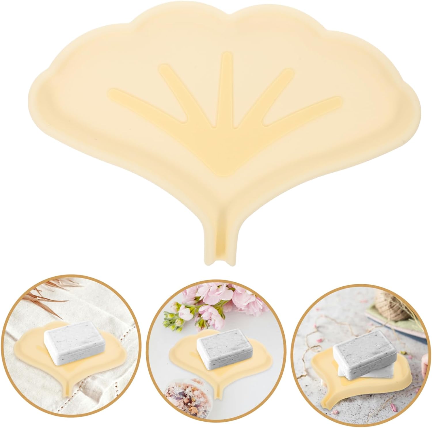 Amosfun Ginkgo Leaf Silicone Soap Dish