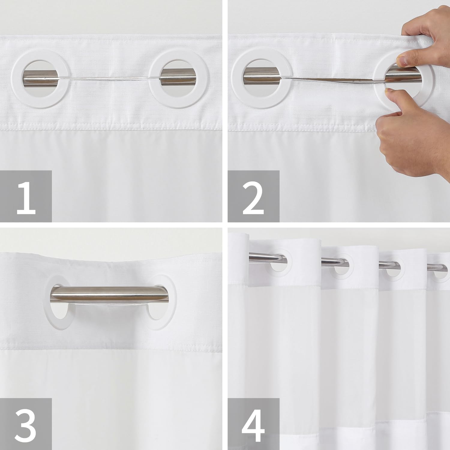 Linen Textured Shower Curtain with Snap-In Liner Set White