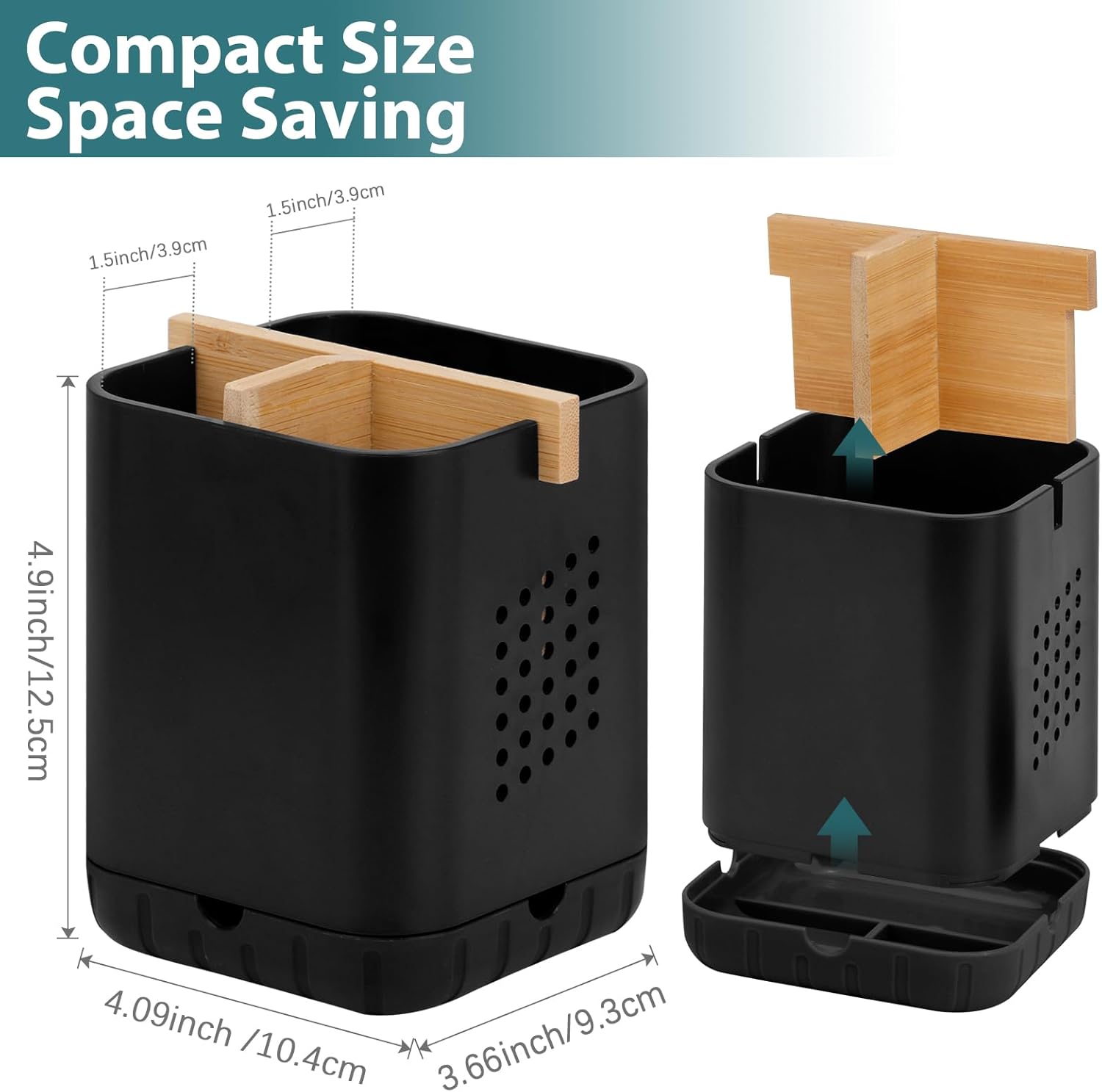 Boperzi Black Toothbrush Holder with Bamboo Divider