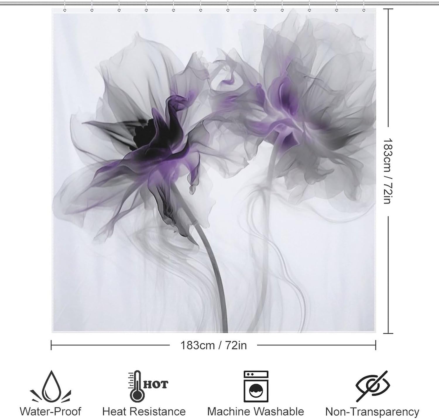 Abstract Flower Shower Curtain Set Dark Purple Boho Waterproof 72x72in with 12 Hooks