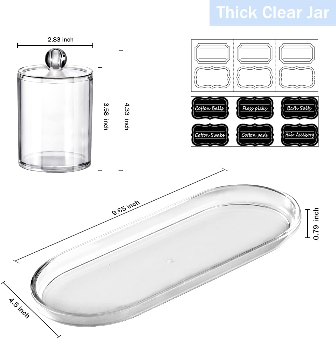 SheeChung Q-tip Holder Set with Tray - 4PCS Acrylic Canister Jars