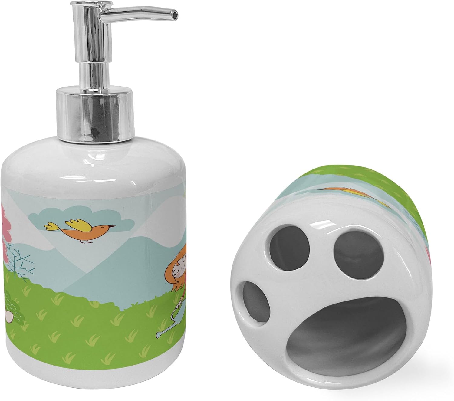 Ambesonne Cartoon Soap Toothbrush Holder Set 2 Pcs Lime Green