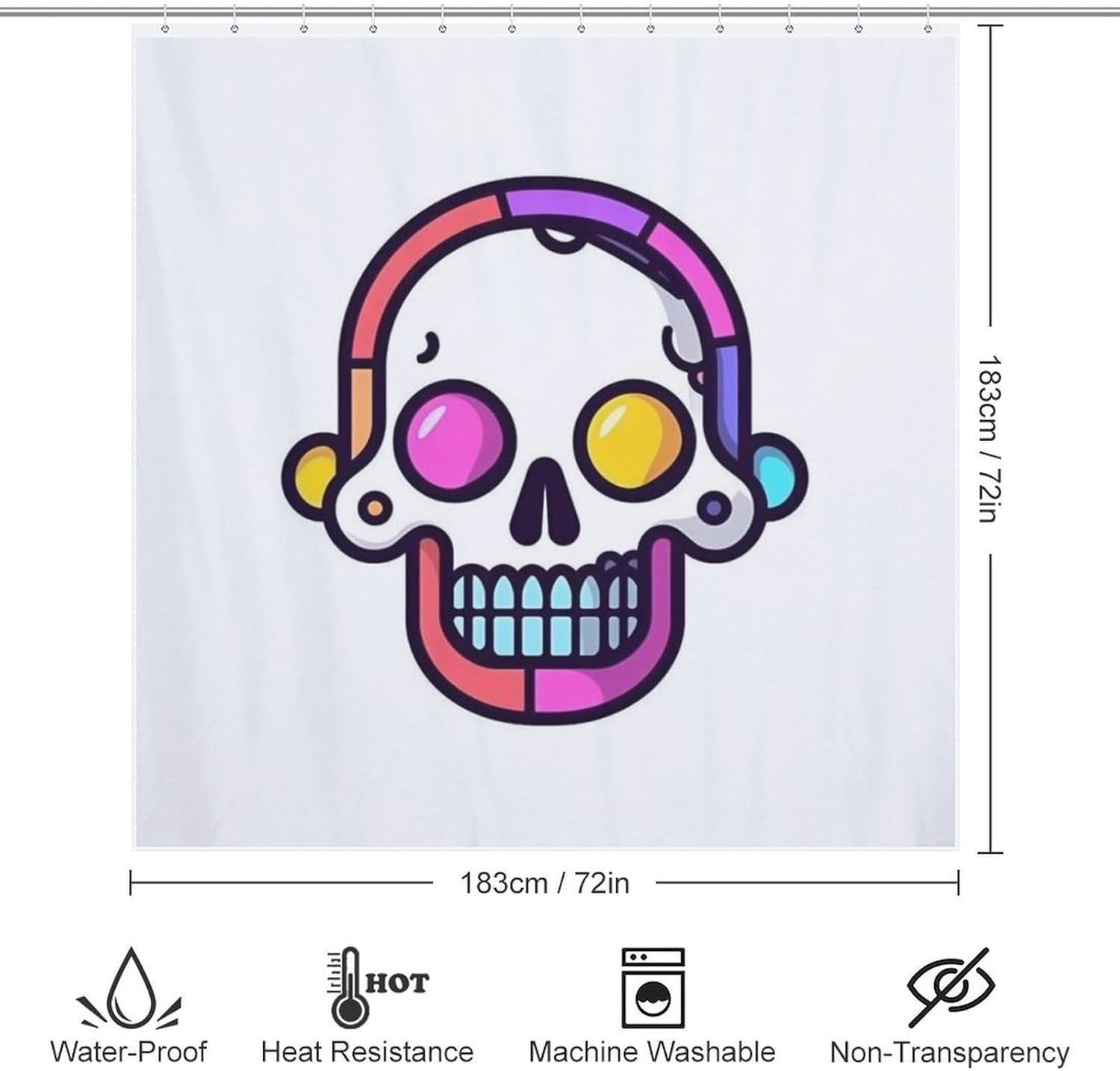Cartoon Skull Shower Curtain Set with 12 Hooks 72x72in