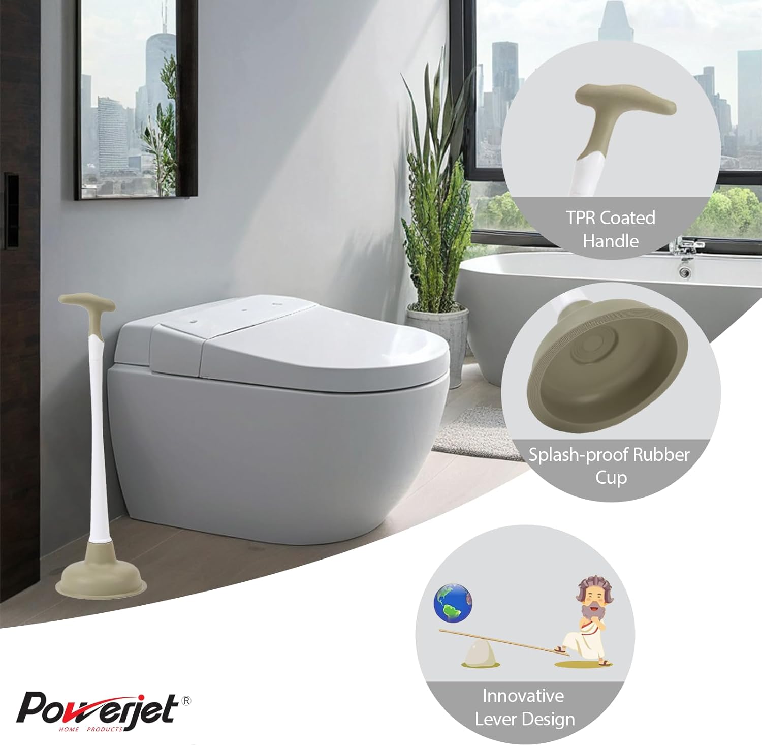 Powerjet Toilet Plunger Crutch Handle 2-Pack Set 1