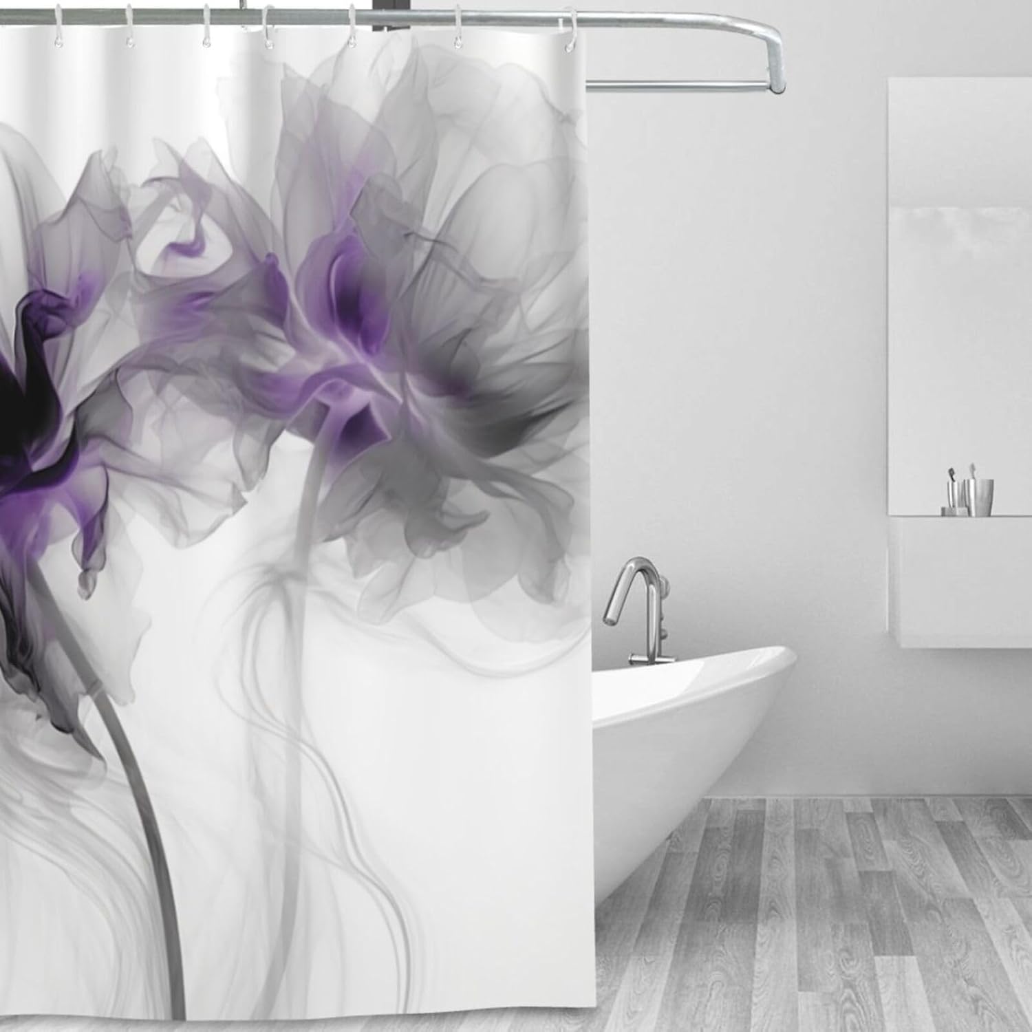 Abstract Flower Shower Curtain Set Dark Purple Boho Waterproof 72x72in with 12 Hooks