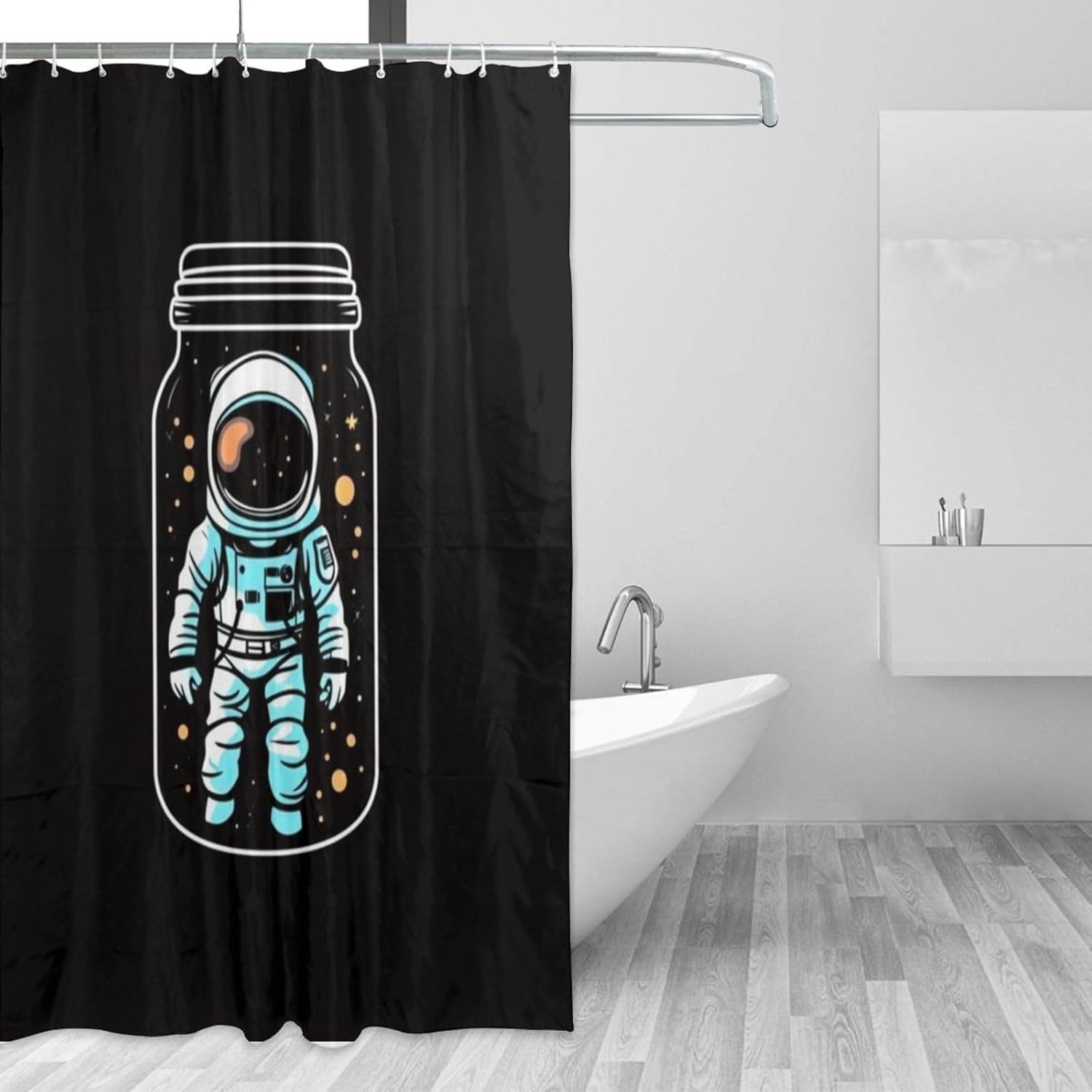 White Astronaut Pattern Shower Curtain Set with 12 Hooks 72x72in