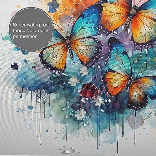 Blue Butterfly Waterproof Shower Curtain Set with 12 Hooks 72x72in