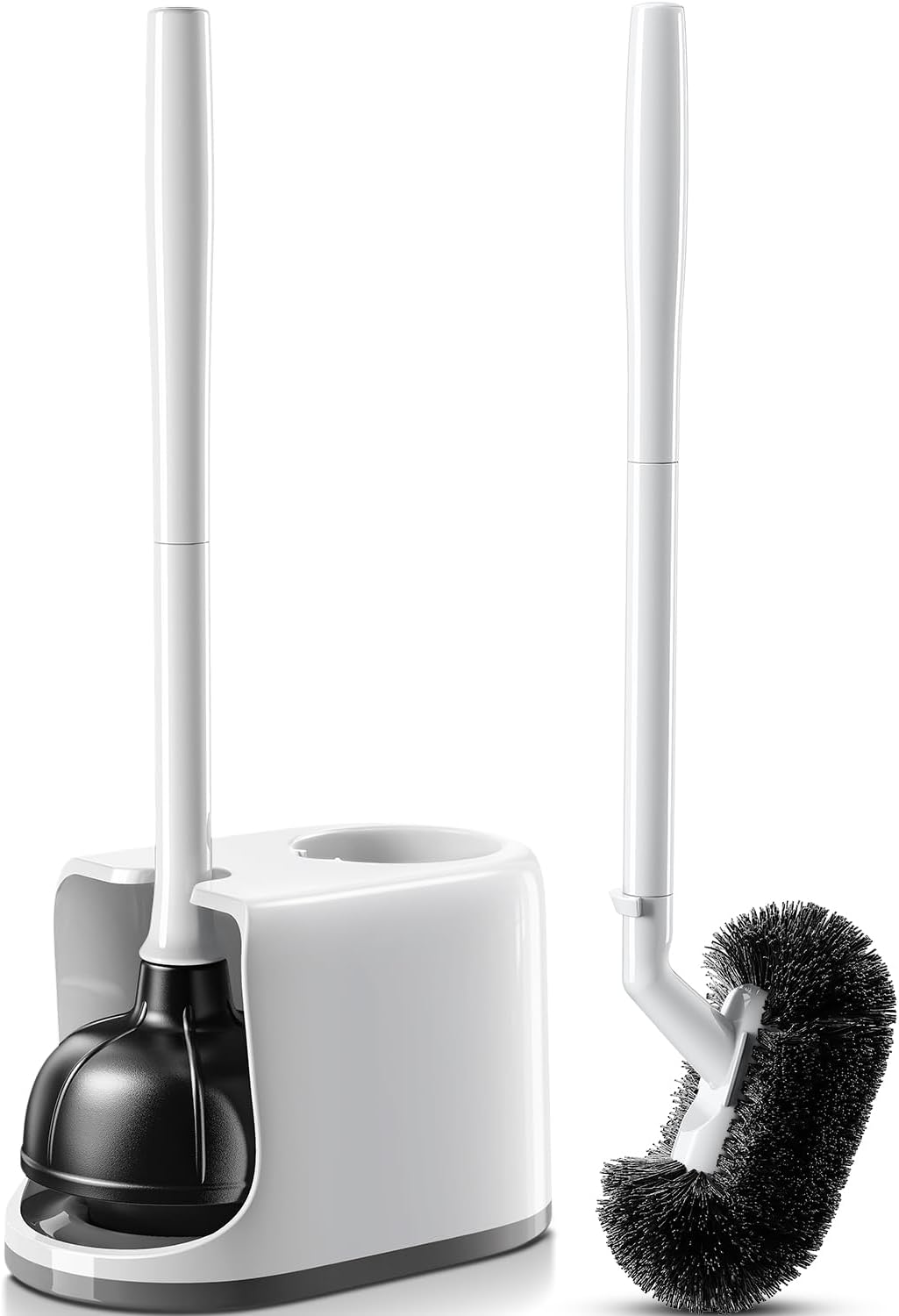HAMITOR Toilet Plunger and Bowl Brush Combo - Heavy Duty White