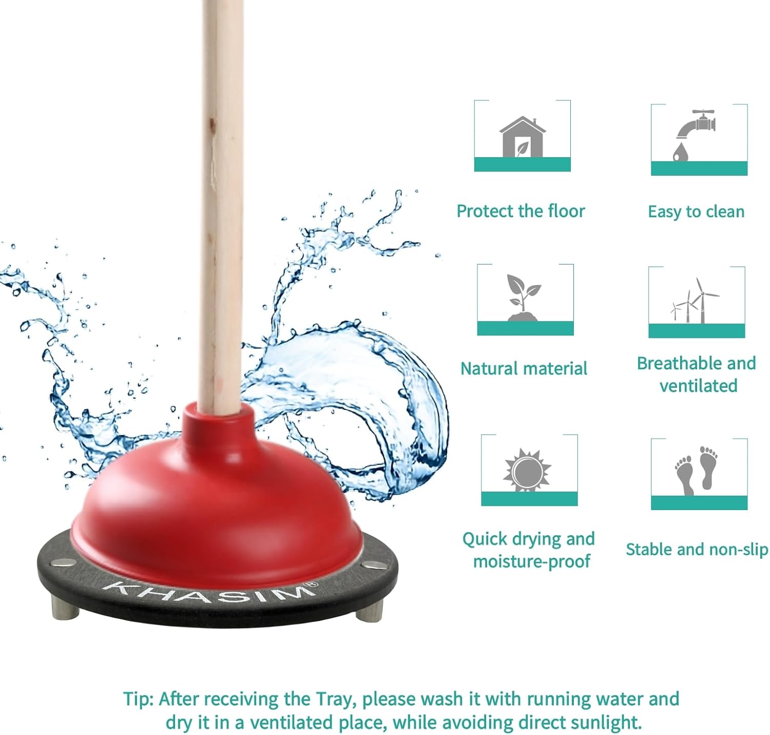 KHASIM Plunger Mat Tray - 7 Gray Drying Mat for Toilet Plunger