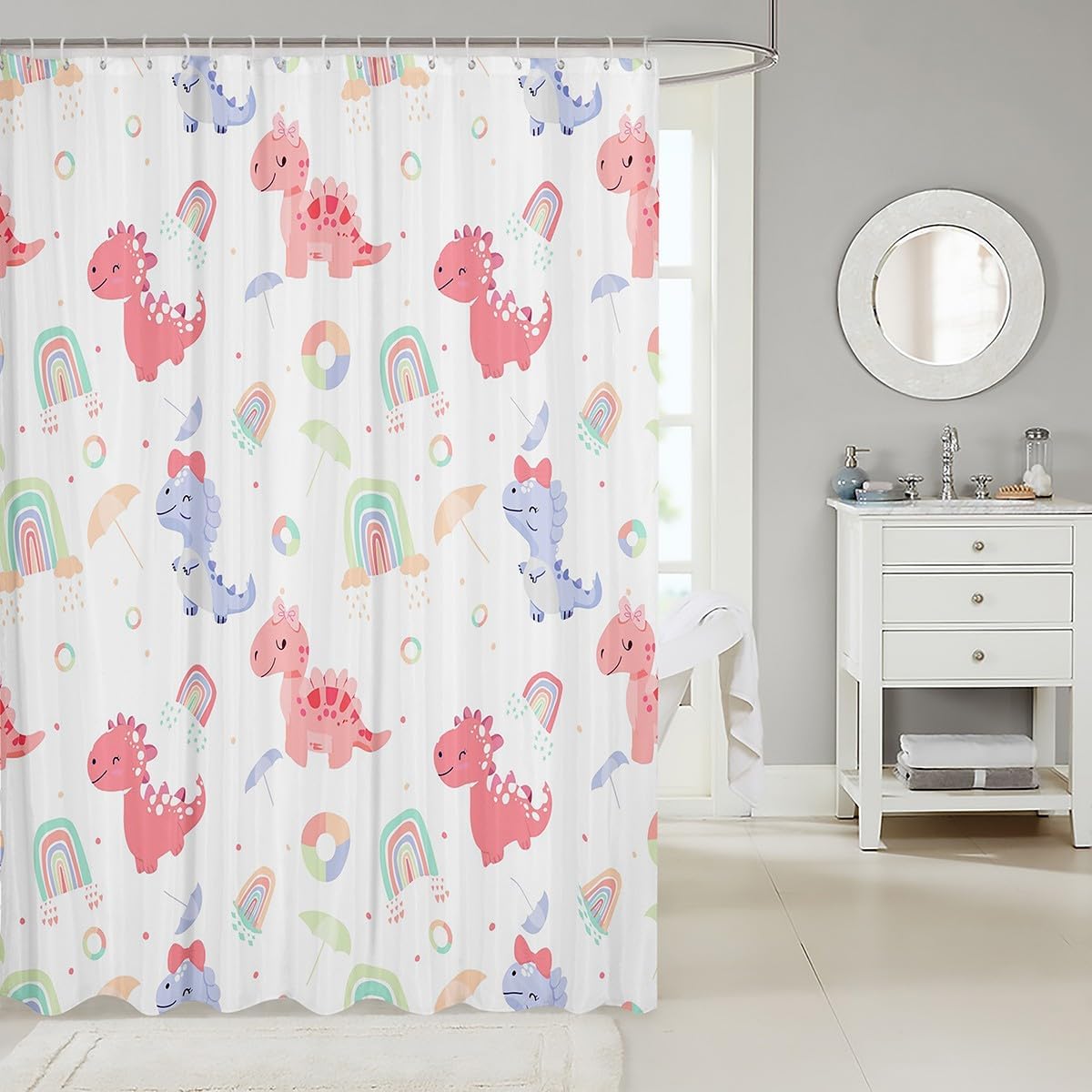 Erosebridal Dinosaur Cartoon Shower Curtain Set with 15 Hooks