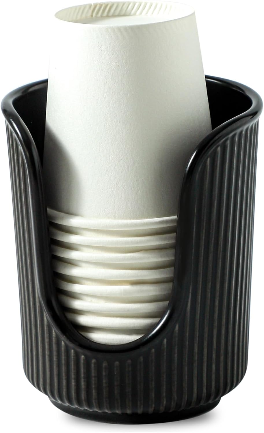 Dobbyby Ceramic Cup Dispenser with Vertical Stripes - Black