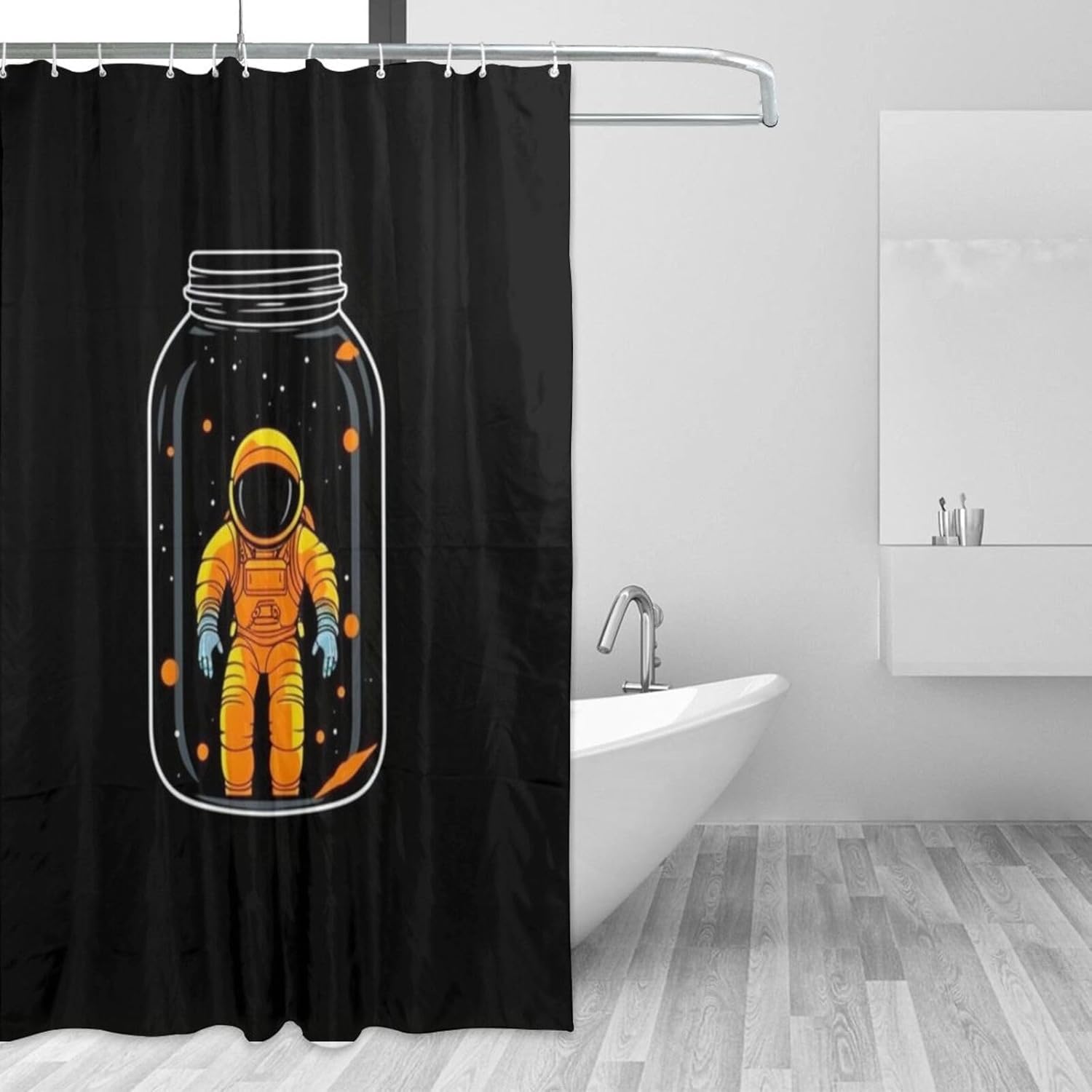 Yellow Astronaut Shower Curtain Set with 12 Hooks 72x72in