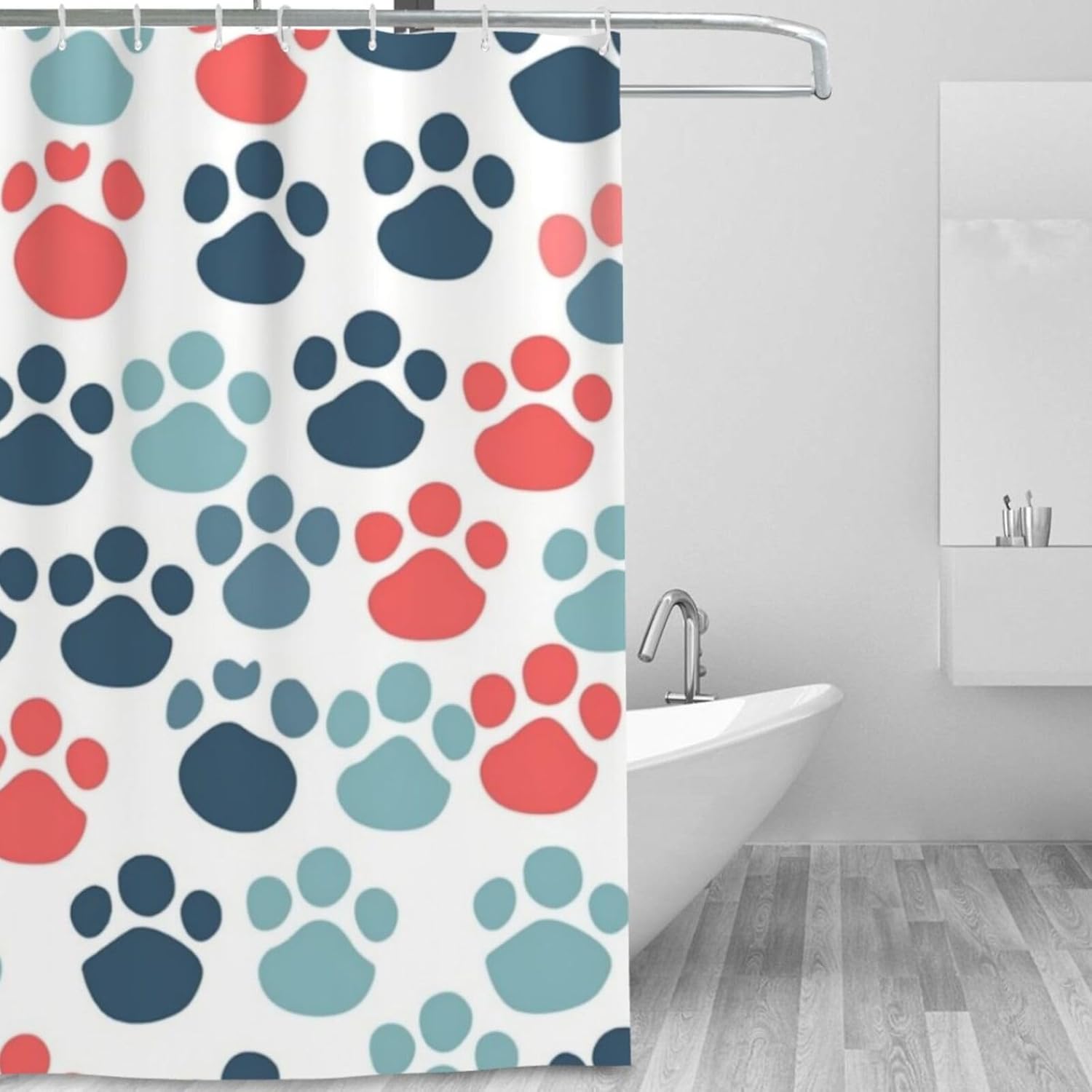 Colorful Paw Print Shower Curtain Set 72x72in